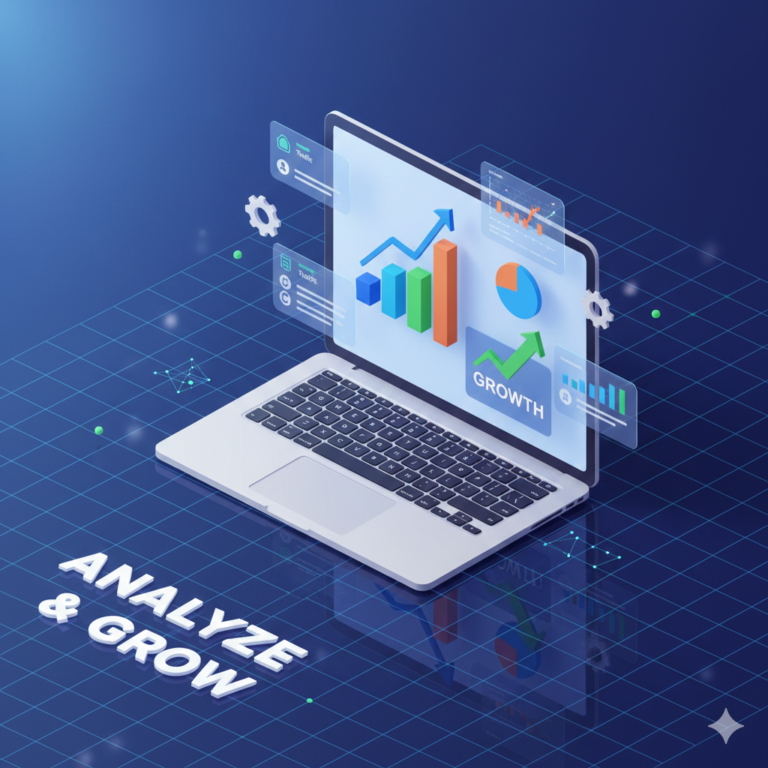 Digital marketing analytics and growth strategy using performance data to optimize campaigns and increase conversions